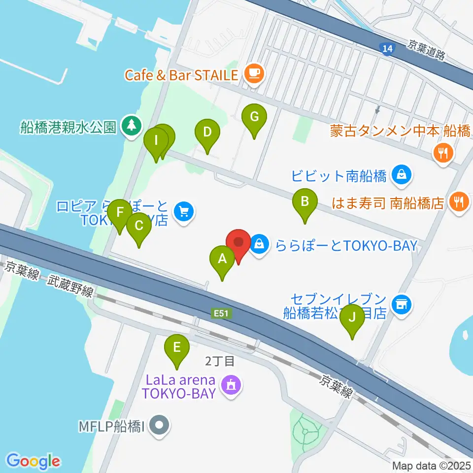 タワーレコード ららぽーとTOKYO-BAY店周辺の駐車場・コインパーキング一覧地図