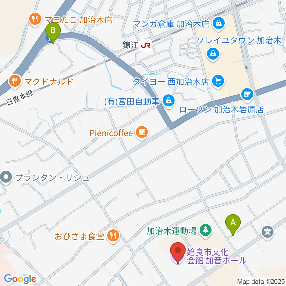 姶良市文化会館 加音ホール周辺の駐車場・コインパーキング一覧地図