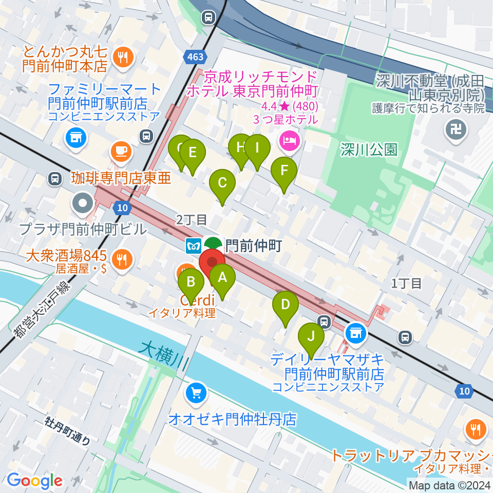 八重洲ピアノ社 門前仲町センター周辺の駐車場・コインパーキング一覧地図