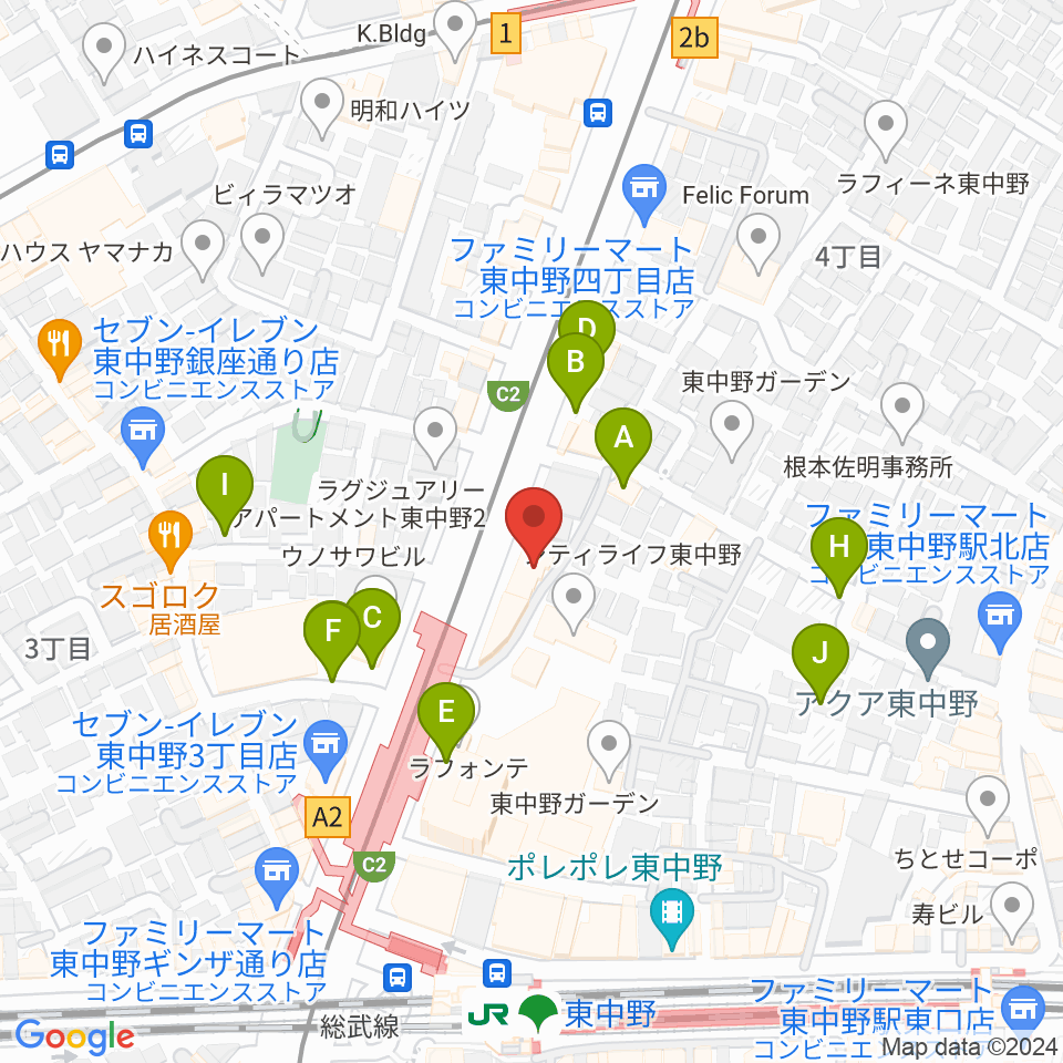 アバロンミュージックスクール東中野校周辺の駐車場・コインパーキング一覧地図