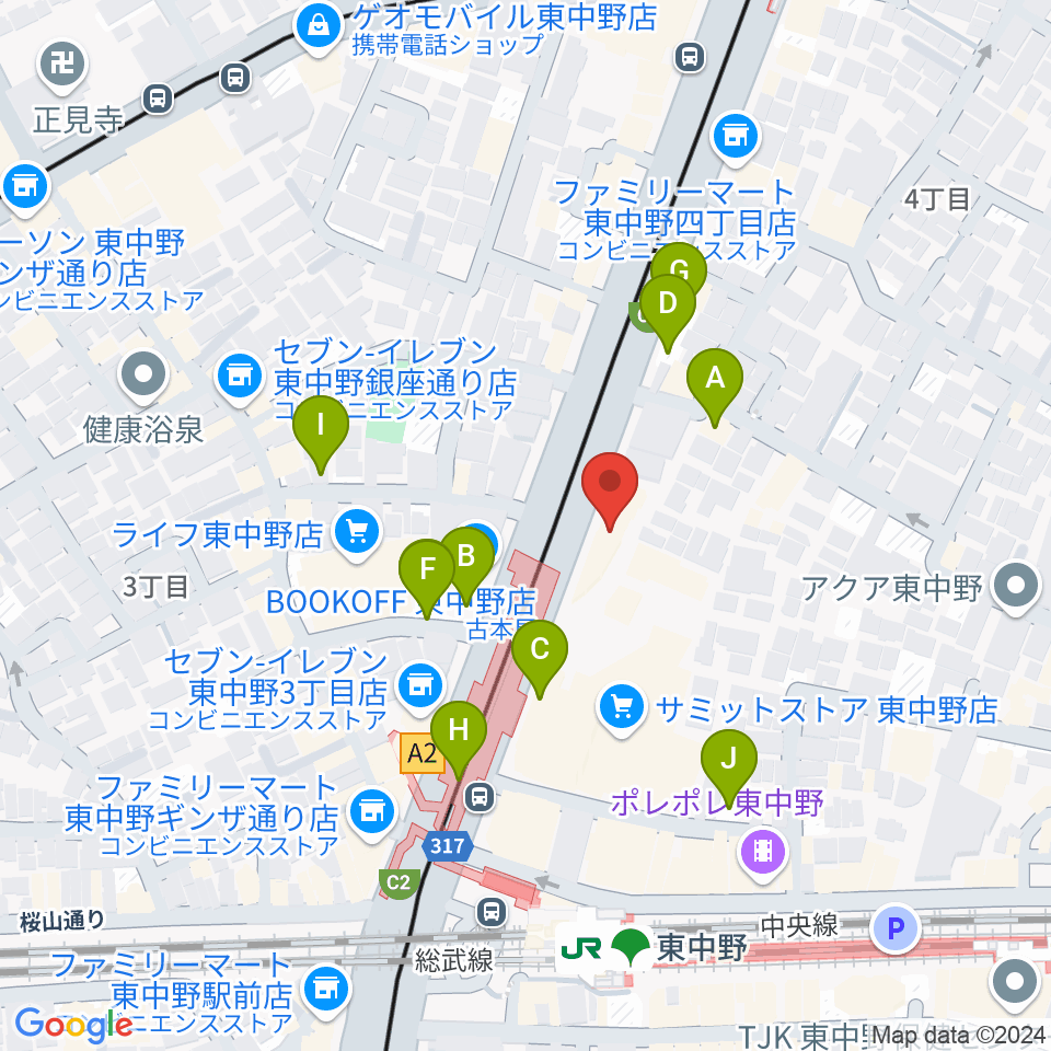 アバロンミュージックスクール東中野校周辺の駐車場・コインパーキング一覧地図