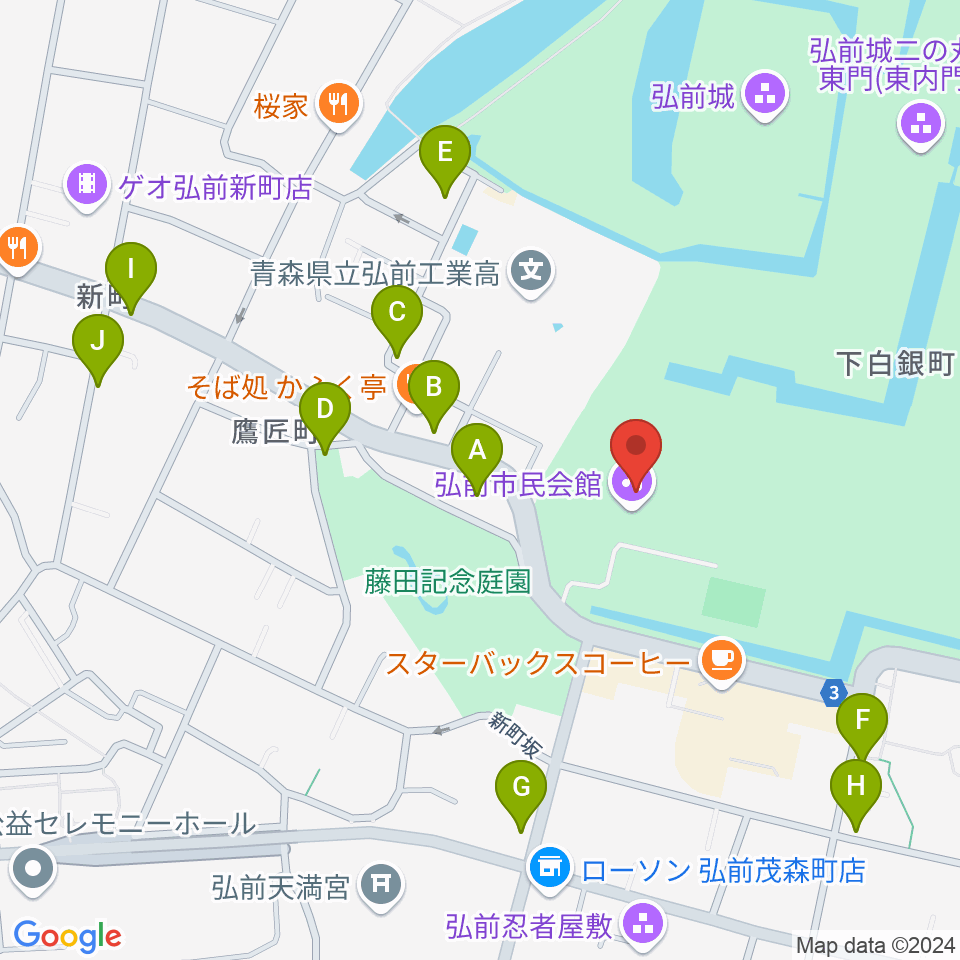 弘前市民会館周辺の駐車場・コインパーキング一覧地図