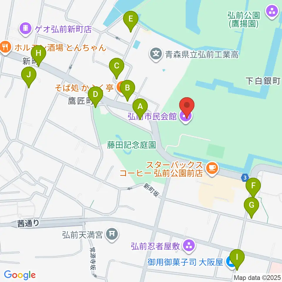 弘前市民会館周辺の駐車場・コインパーキング一覧地図