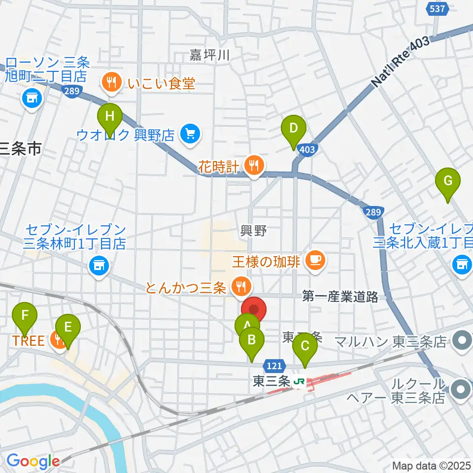 わたじん楽器 三条店周辺の駐車場・コインパーキング一覧地図