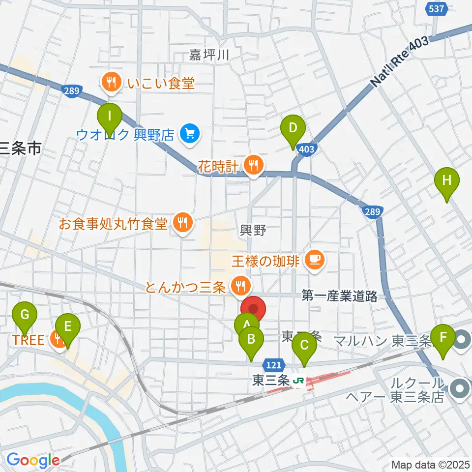 わたじん楽器 三条店周辺の駐車場・コインパーキング一覧地図
