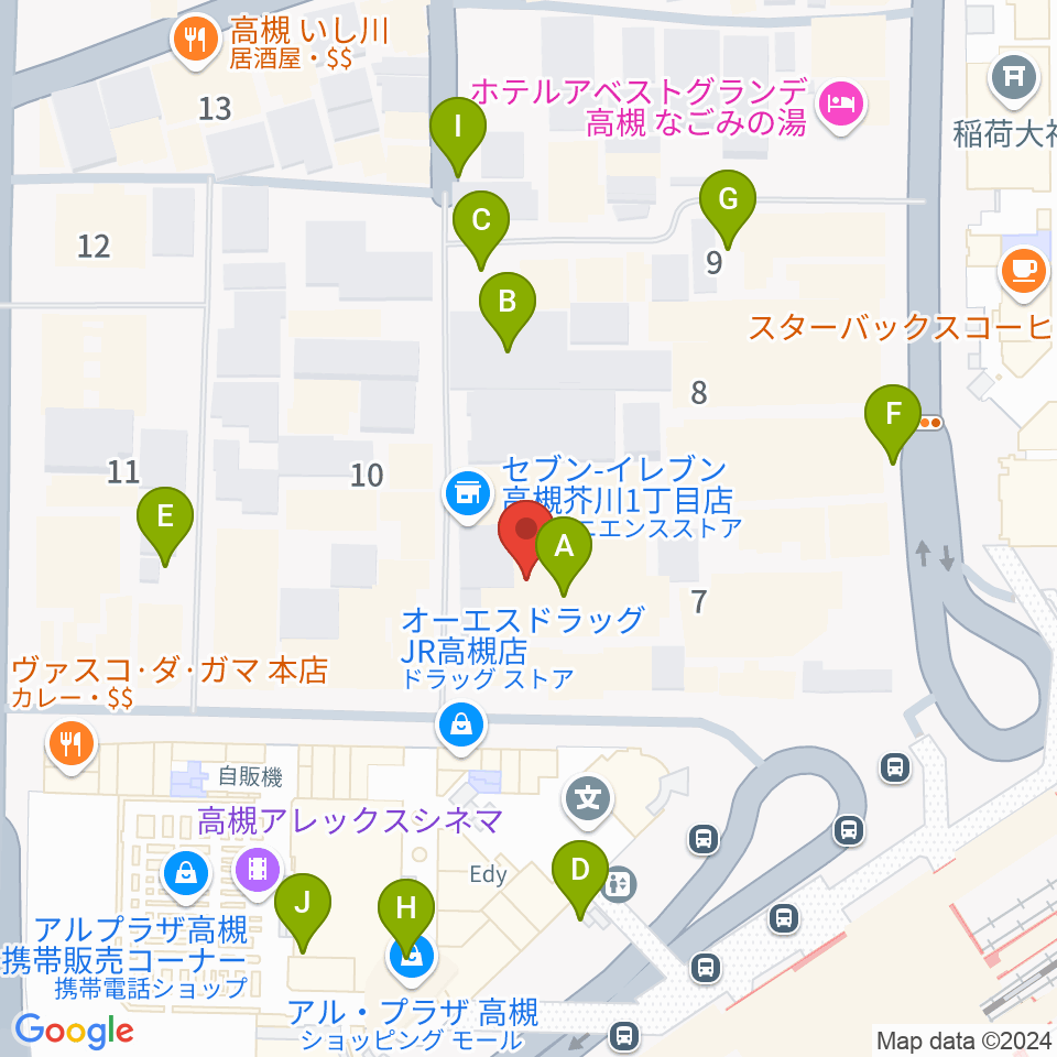 高槻シード音楽教室周辺の駐車場・コインパーキング一覧地図