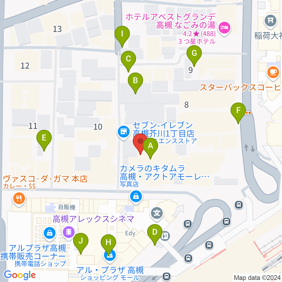 高槻シード音楽教室周辺の駐車場・コインパーキング一覧地図