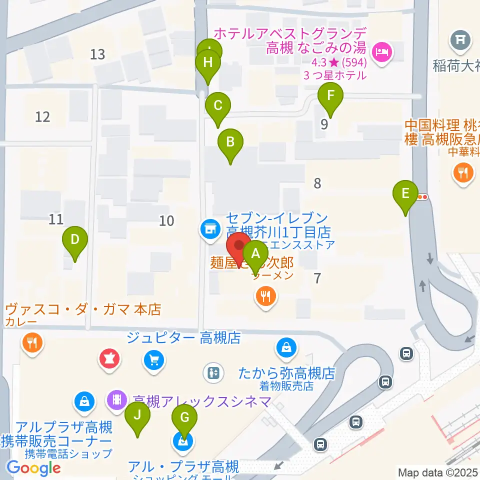 高槻シード音楽教室周辺の駐車場・コインパーキング一覧地図
