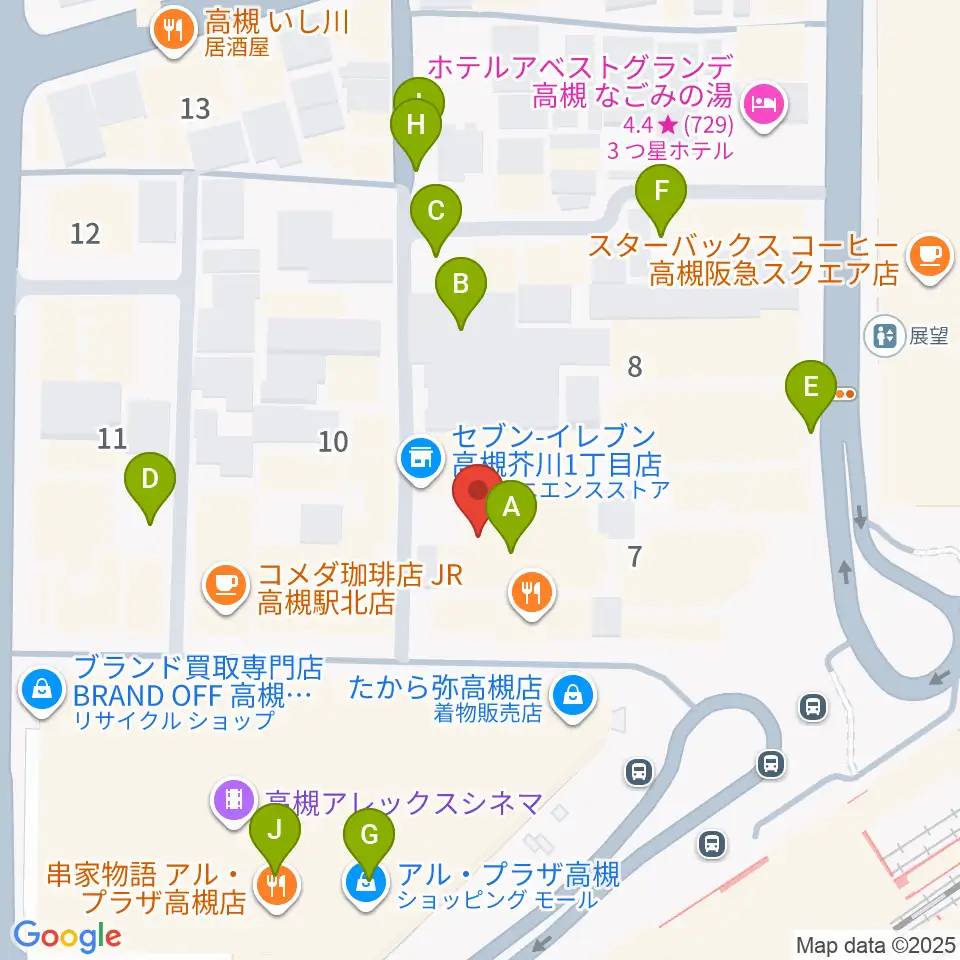 高槻シード音楽教室周辺の駐車場・コインパーキング一覧地図