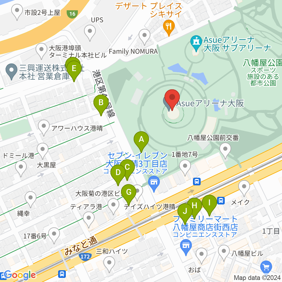 Asueアリーナ大阪周辺の駐車場・コインパーキング一覧地図