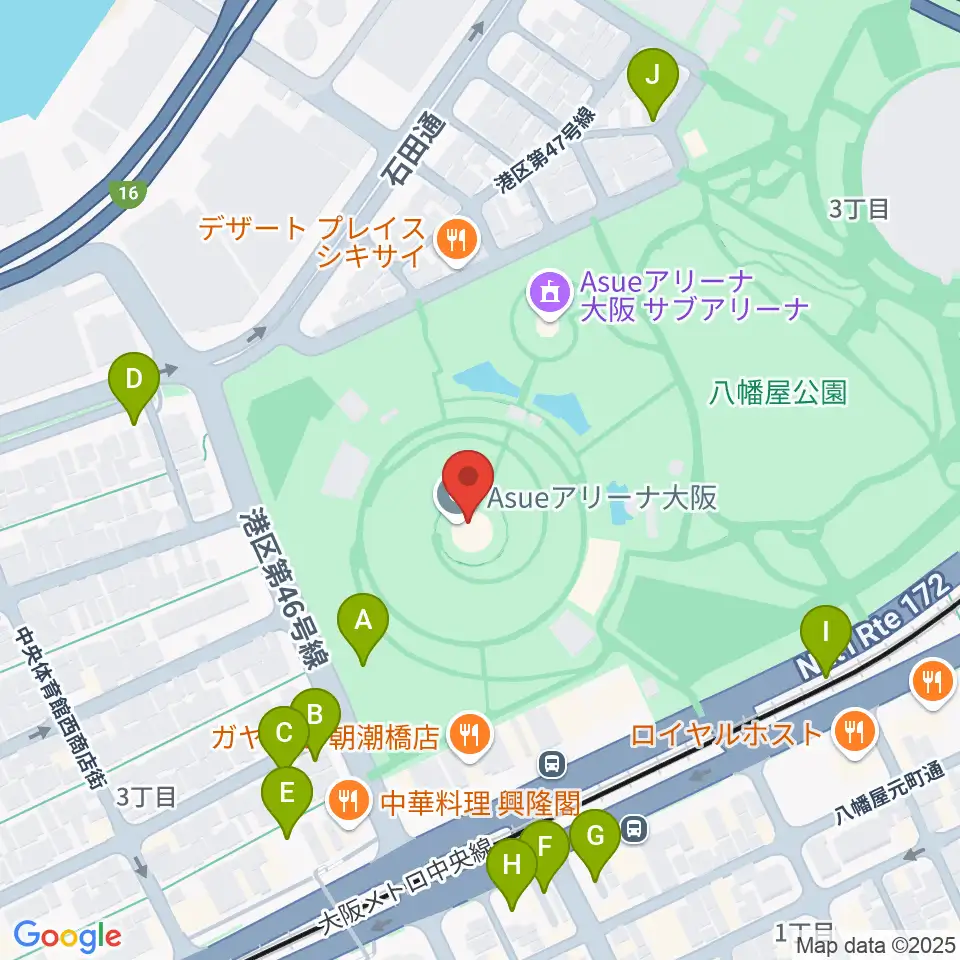 Asueアリーナ大阪周辺の駐車場・コインパーキング一覧地図