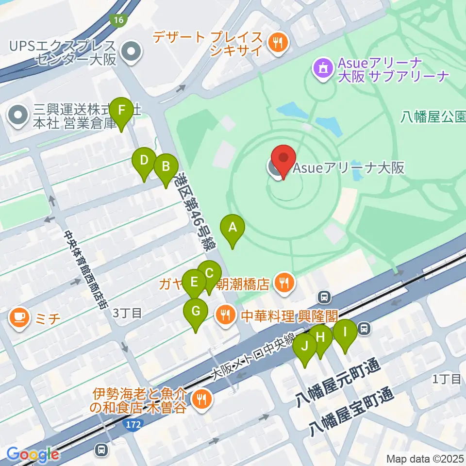 Asueアリーナ大阪周辺の駐車場・コインパーキング一覧地図