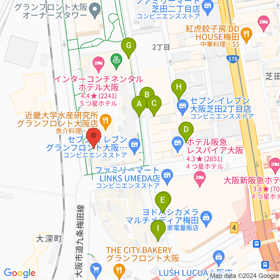 島村楽器 グランフロント大阪周辺の駐車場・コインパーキング一覧地図