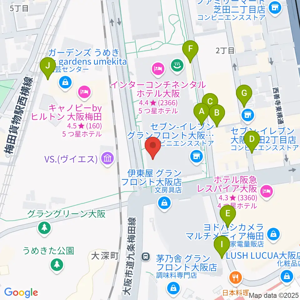 島村楽器 グランフロント大阪周辺の駐車場・コインパーキング一覧地図