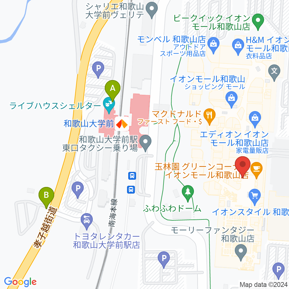 島村楽器 イオンモール和歌山店周辺の駐車場・コインパーキング一覧地図