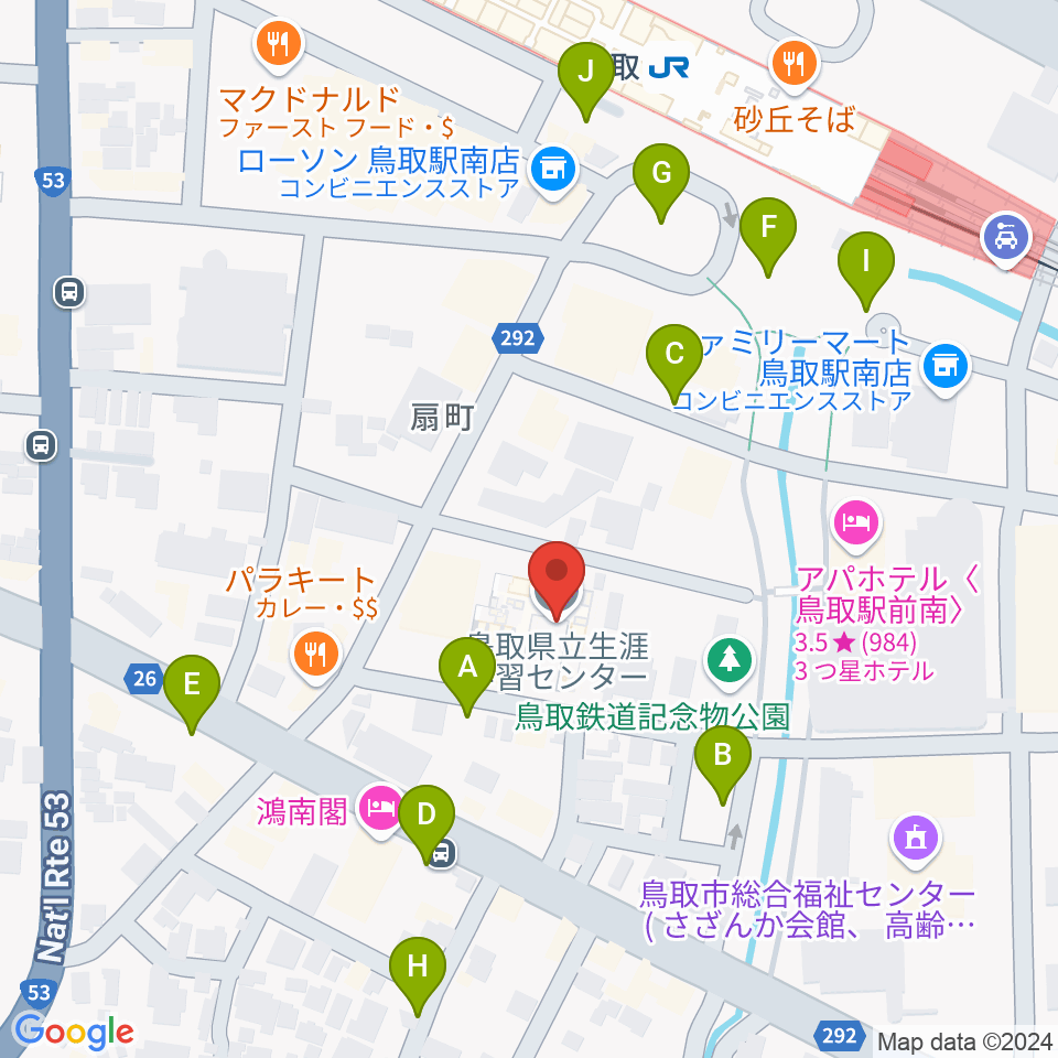 鳥取県立生涯学習センター 県民ふれあい会館周辺の駐車場・コインパーキング一覧地図