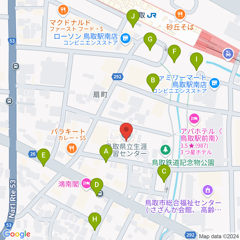 鳥取県立生涯学習センター 県民ふれあい会館周辺の駐車場・コインパーキング一覧地図