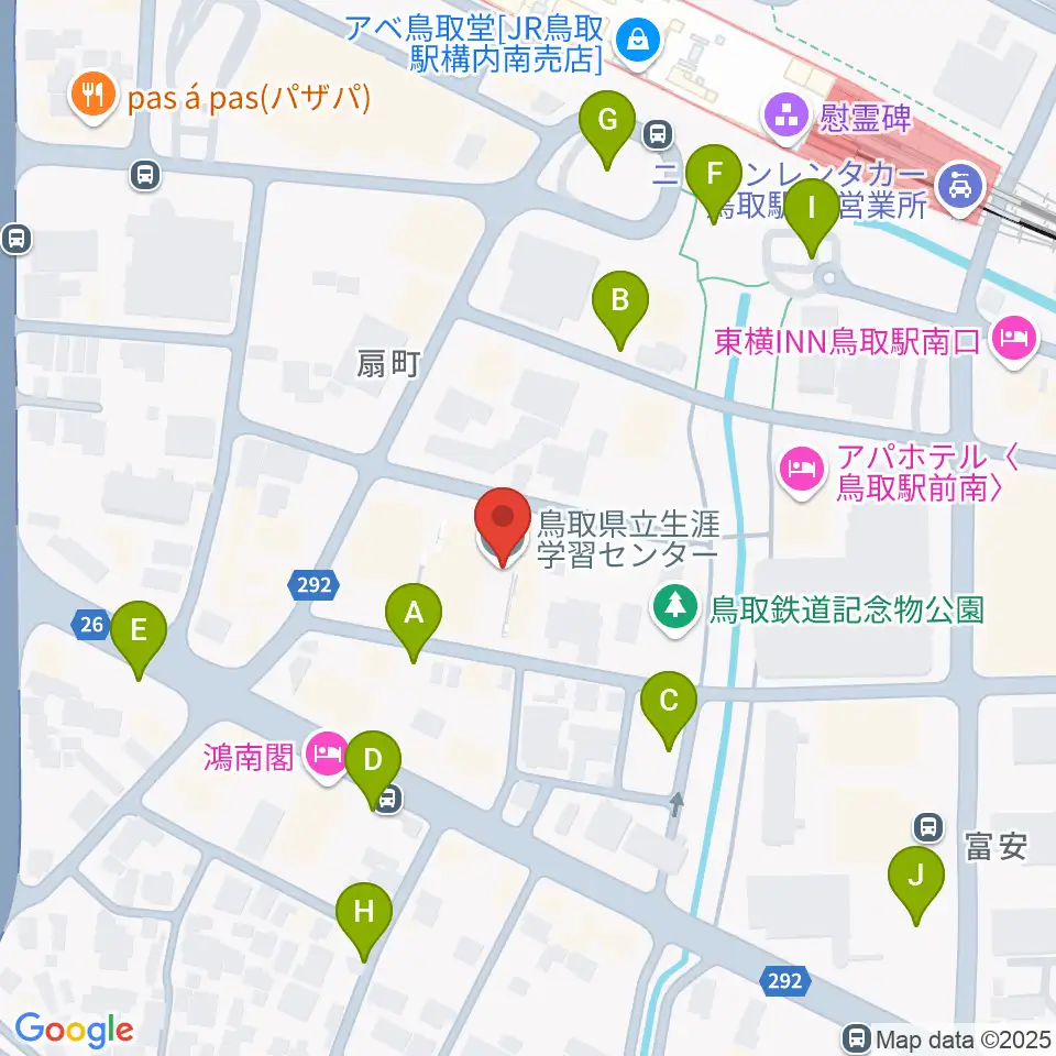 鳥取県立生涯学習センター 県民ふれあい会館周辺の駐車場・コインパーキング一覧地図
