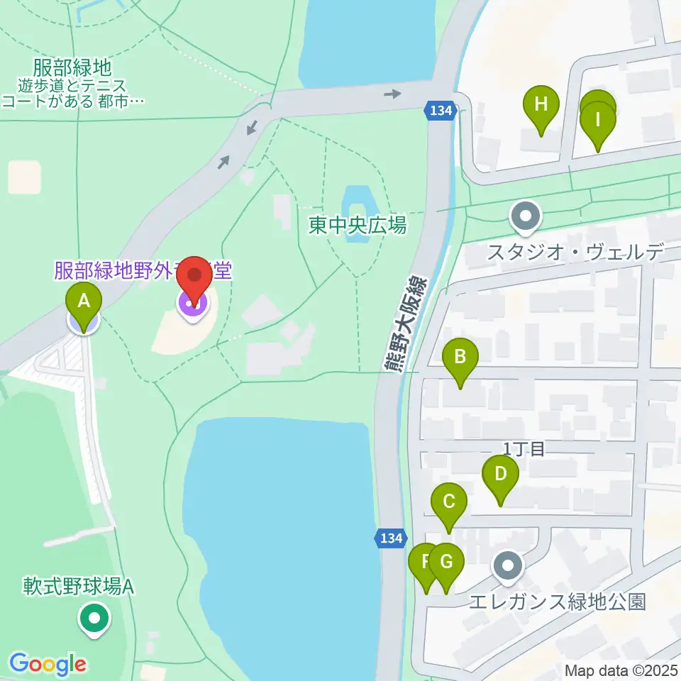 服部緑地野外音楽堂周辺の駐車場・コインパーキング一覧地図