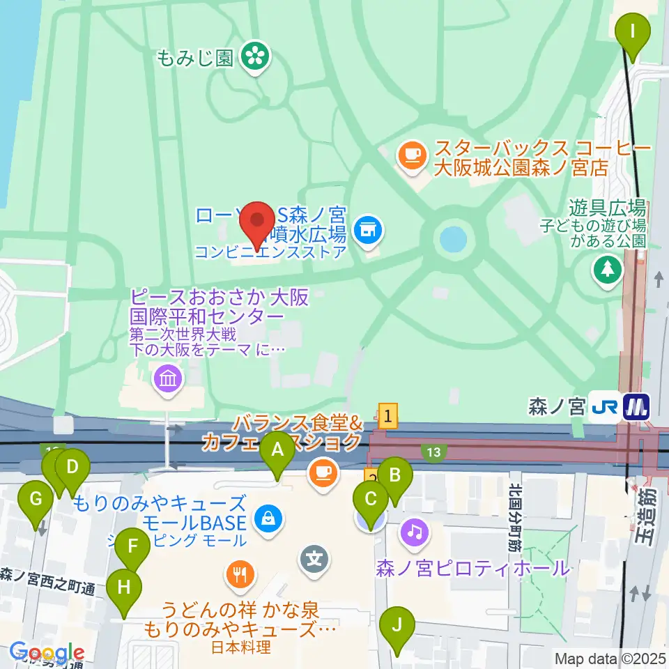 大阪城音楽堂周辺の駐車場・コインパーキング一覧地図