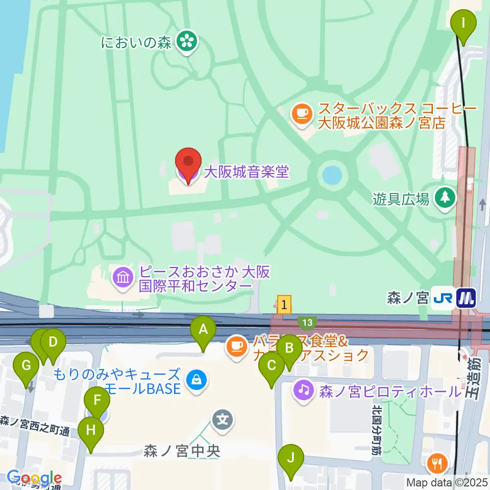 大阪城音楽堂周辺の駐車場・コインパーキング一覧地図