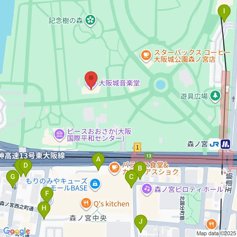 大阪城音楽堂周辺の駐車場・コインパーキング一覧地図