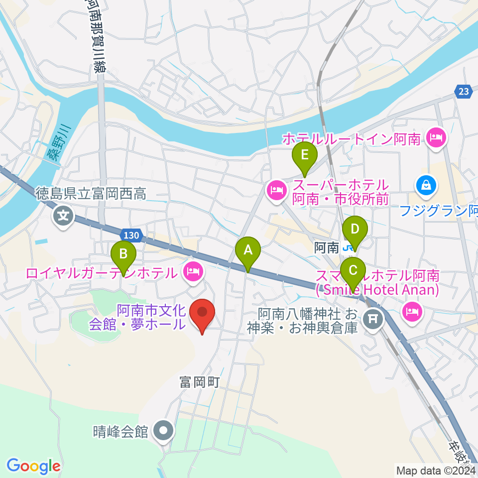 夢ホール（阿南市文化会館）周辺の駐車場・コインパーキング一覧地図