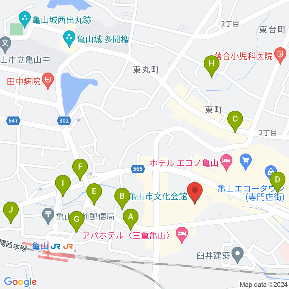 亀山市文化会館周辺の駐車場・コインパーキング一覧地図