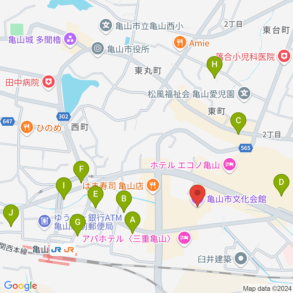 亀山市文化会館周辺の駐車場・コインパーキング一覧地図