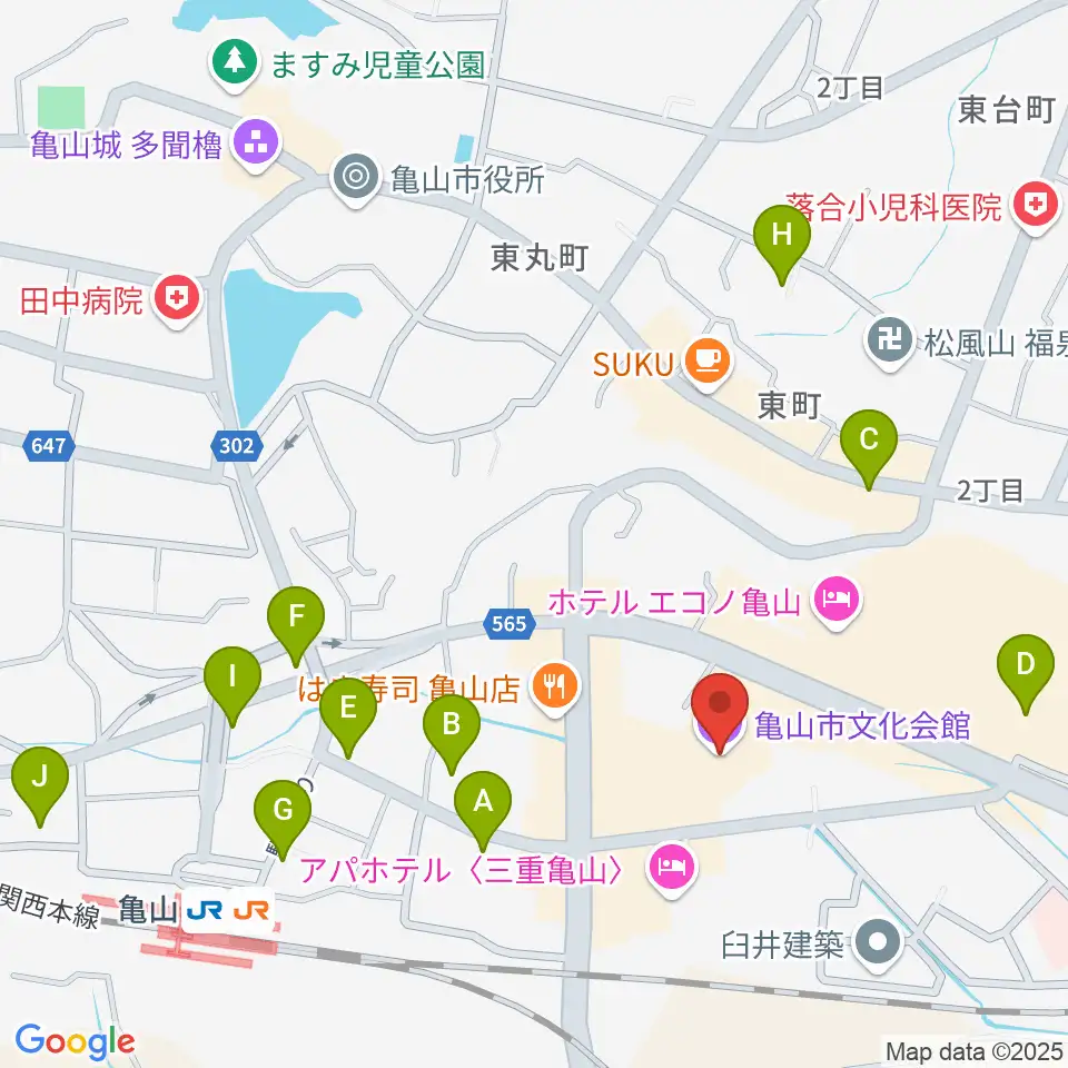 亀山市文化会館周辺の駐車場・コインパーキング一覧地図