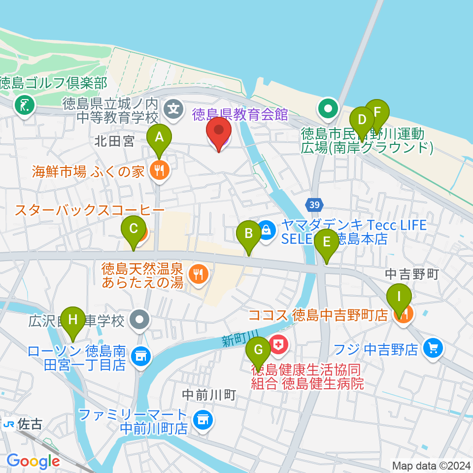 徳島県教育会館周辺の駐車場・コインパーキング一覧地図