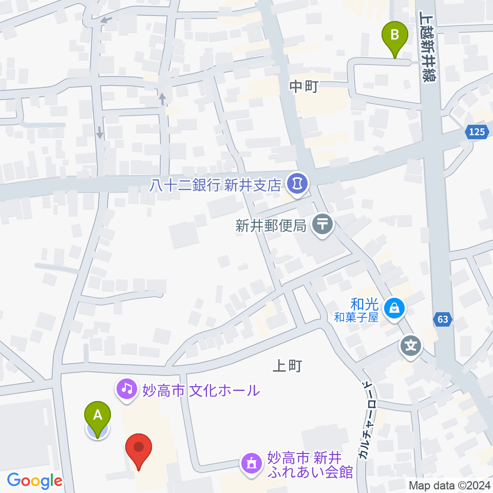 妙高市文化ホール周辺の駐車場・コインパーキング一覧地図