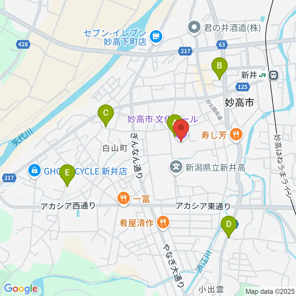 妙高市文化ホール周辺の駐車場・コインパーキング一覧地図
