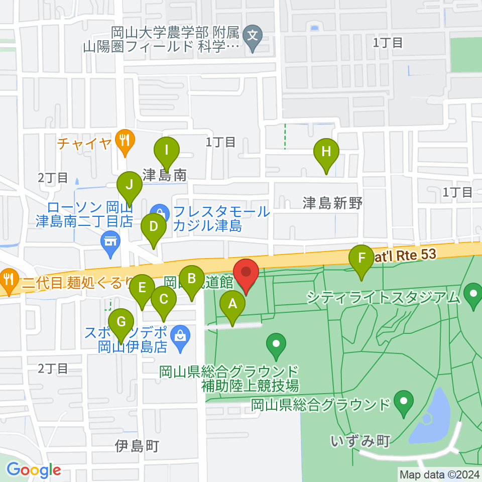 岡山武道館周辺の駐車場・コインパーキング一覧地図