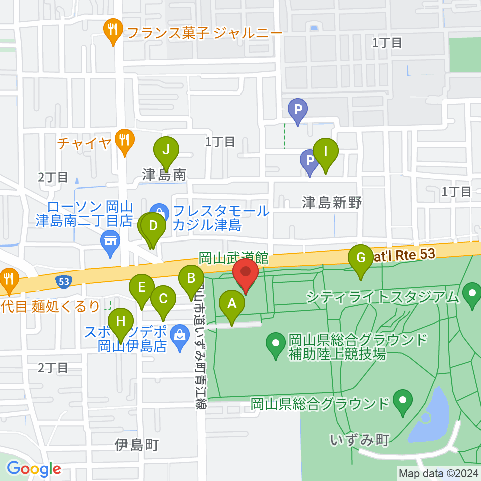 岡山武道館周辺の駐車場・コインパーキング一覧地図