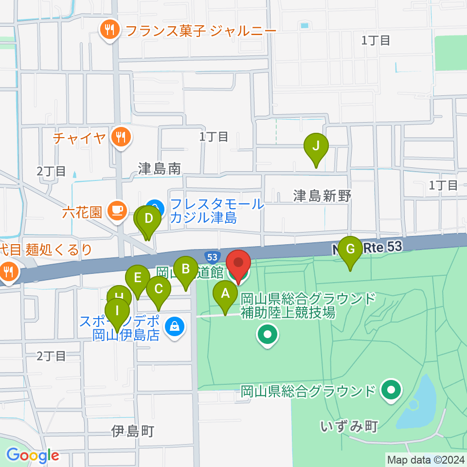 岡山武道館周辺の駐車場・コインパーキング一覧地図