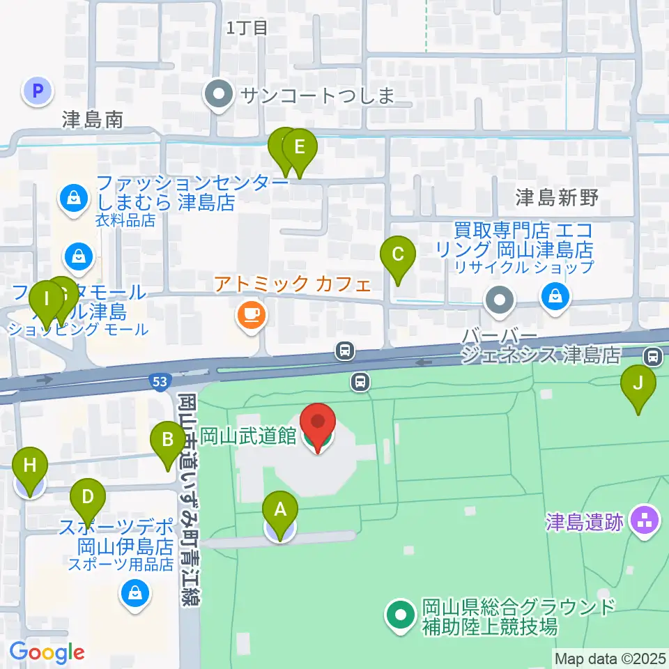 岡山武道館周辺の駐車場・コインパーキング一覧地図
