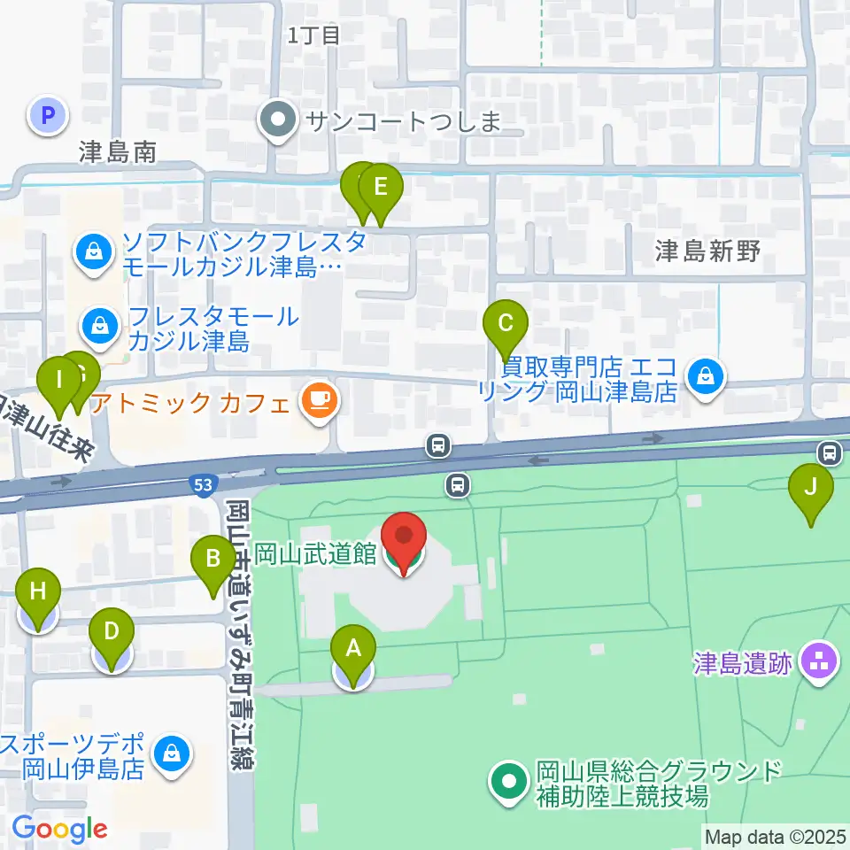 岡山武道館周辺の駐車場・コインパーキング一覧地図