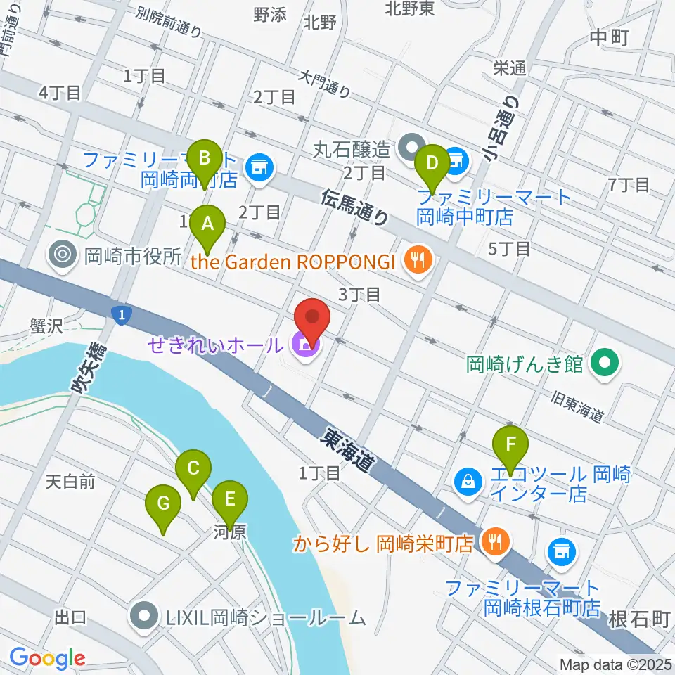 岡崎市せきれいホール周辺の駐車場・コインパーキング一覧地図