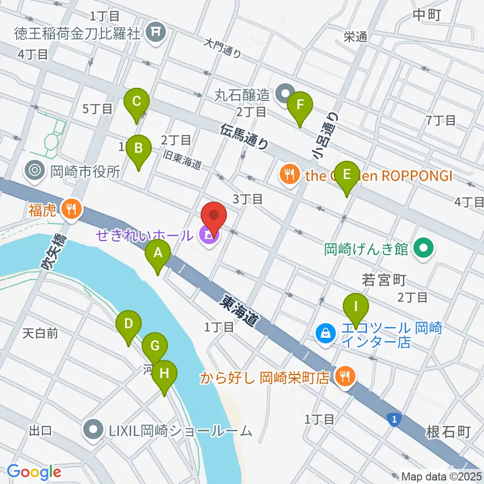 岡崎市せきれいホール周辺の駐車場・コインパーキング一覧地図