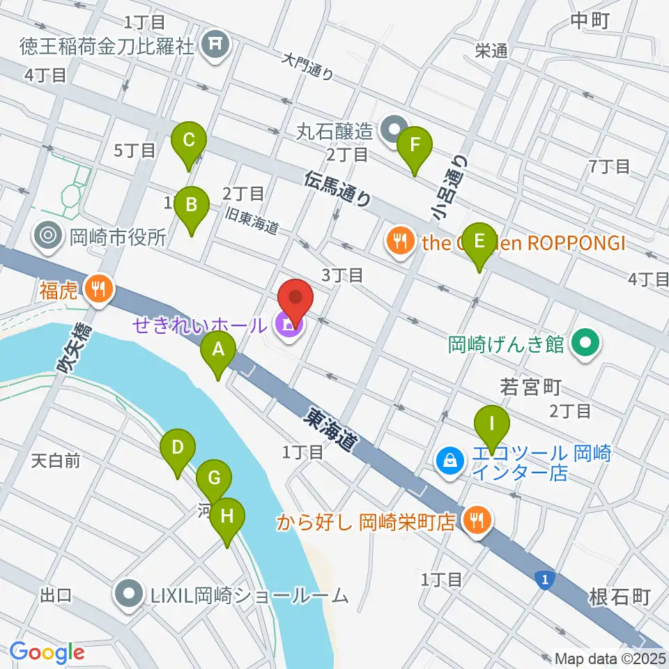 岡崎市せきれいホール周辺の駐車場・コインパーキング一覧地図