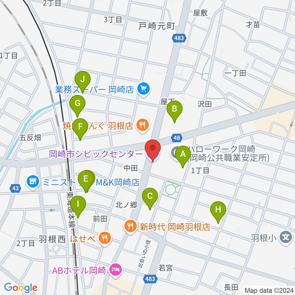 岡崎市シビックセンター周辺の駐車場・コインパーキング一覧地図