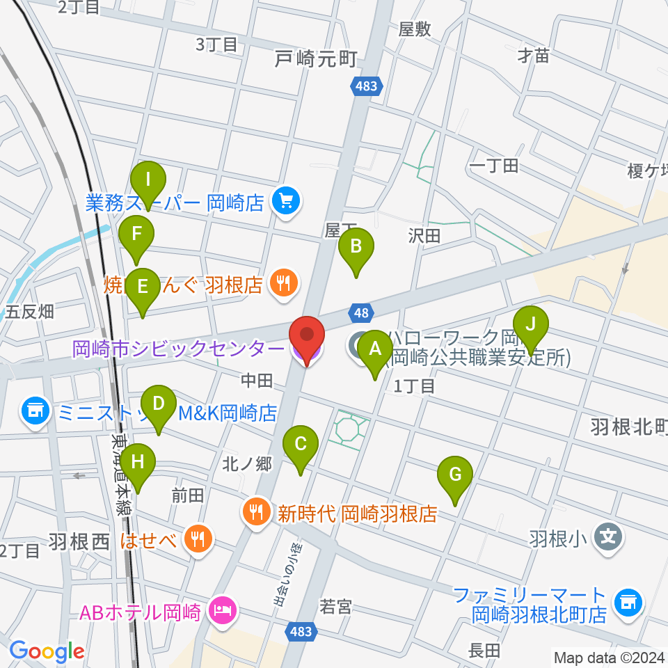 岡崎市シビックセンター周辺の駐車場・コインパーキング一覧地図