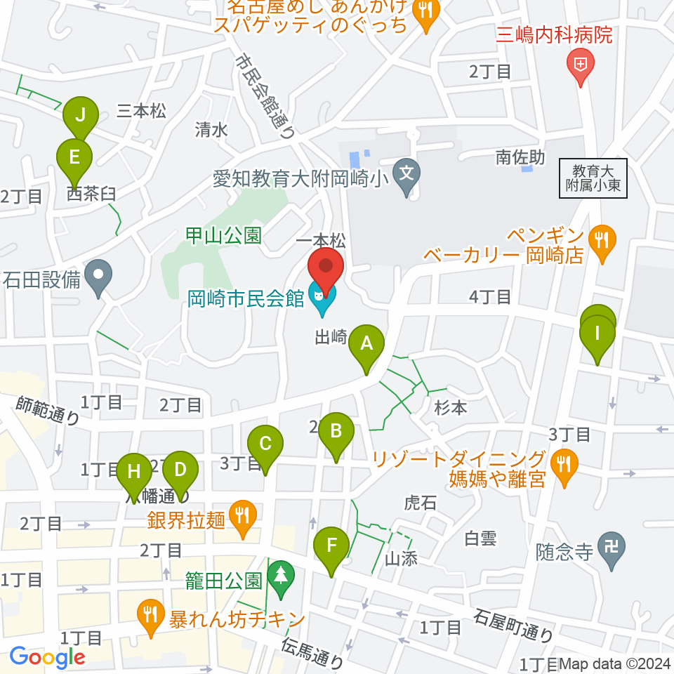 岡崎市民会館 あおいホール周辺の駐車場・コインパーキング一覧地図