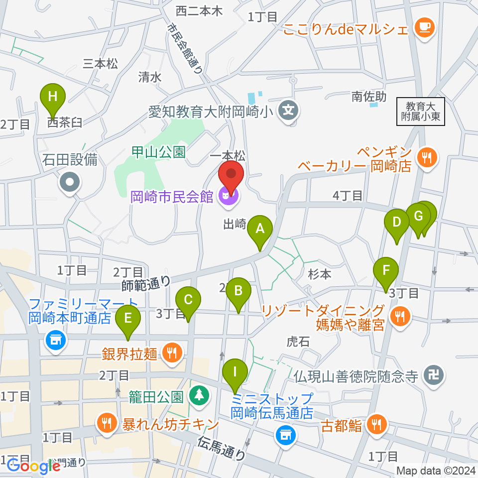 岡崎市民会館 あおいホール周辺の駐車場・コインパーキング一覧地図