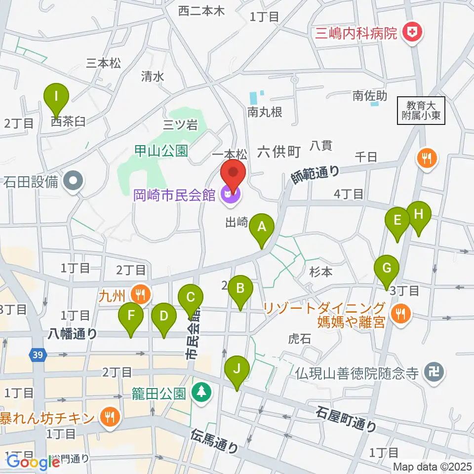 岡崎市民会館 あおいホール周辺の駐車場・コインパーキング一覧地図
