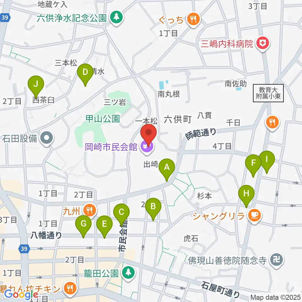 岡崎市民会館 あおいホール周辺の駐車場・コインパーキング一覧地図