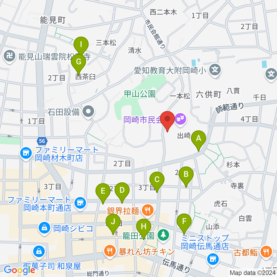 岡崎市甲山会館周辺の駐車場・コインパーキング一覧地図