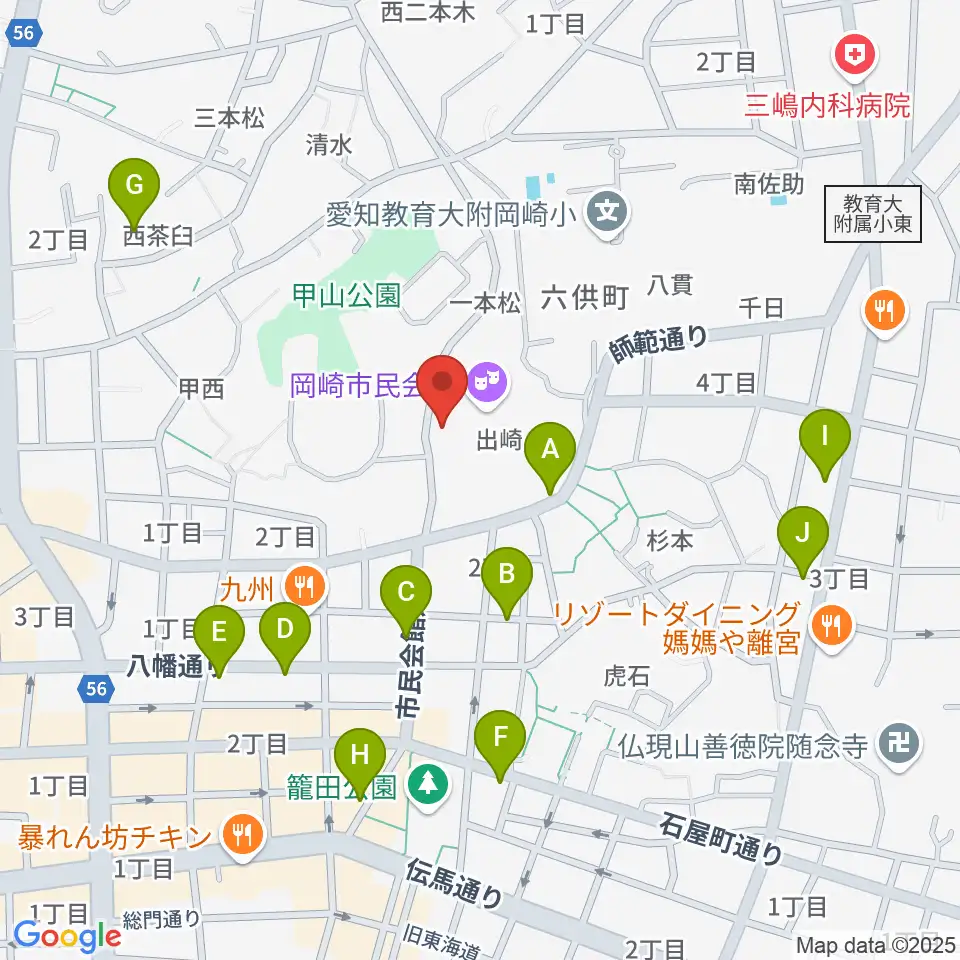 岡崎市甲山会館周辺の駐車場・コインパーキング一覧地図