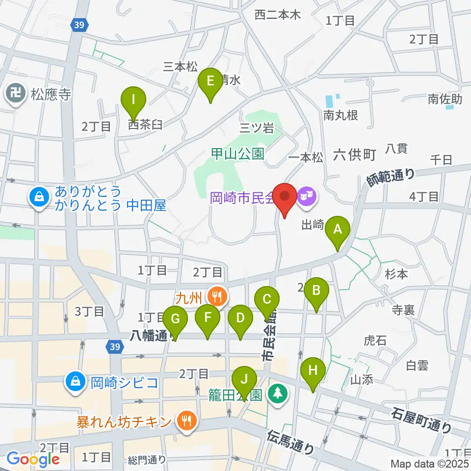 岡崎市甲山会館周辺の駐車場・コインパーキング一覧地図